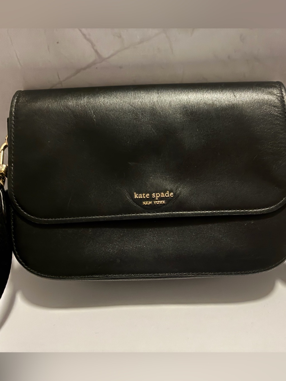 kate spade Black Leather Clutch with Gold Logo